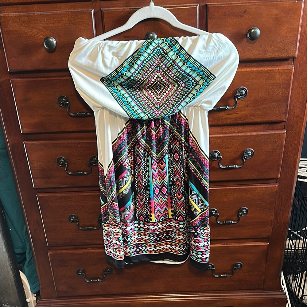 Colorful Geometric Bongo Strapless Dress size medium